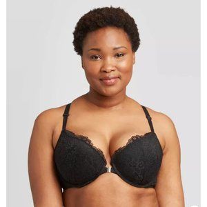 NWT Auden The Radiant Black Lace Deep Plunge Push Up Bra 32 C